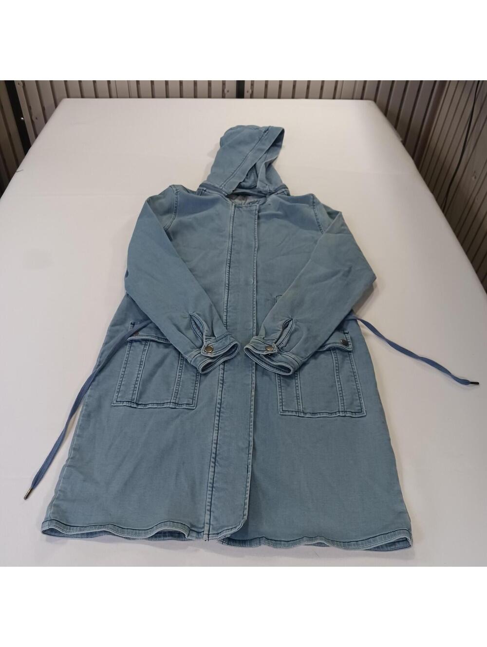 Yest Women's Front Button Blue Denim Removable Hoodie Coat Jacket Pockets Size 8